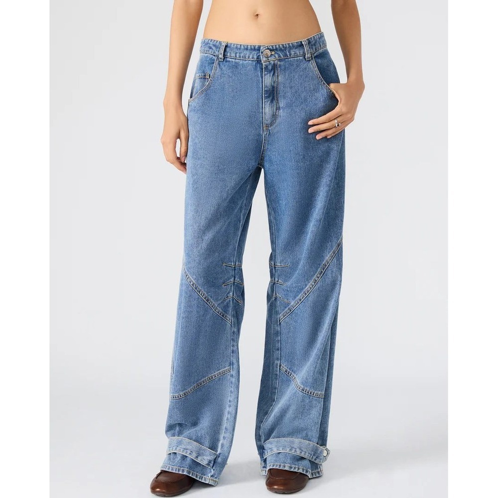 Steve Madden Tre Jean Women Forever Blue Excellent Wide Leg Seam Detail Denim - Picture 4 of 6